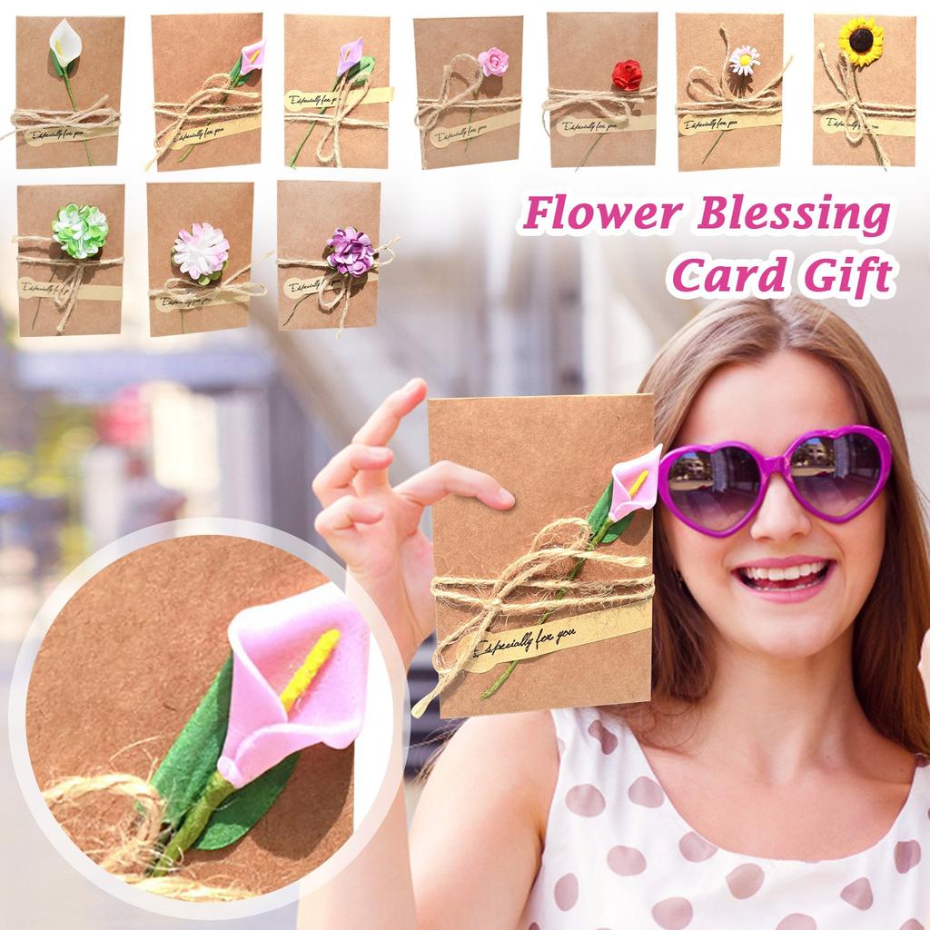 Creative DIY Cowhide Handmade Dried Flower Greeting Card Valentine's Day Teacher's Day Blessing Flower Card