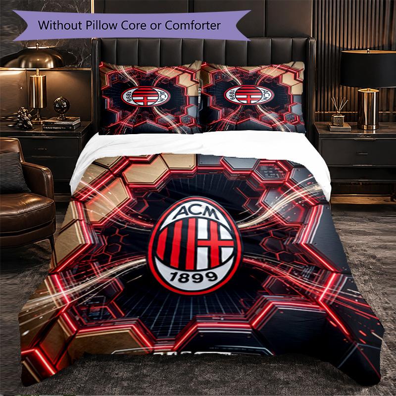 AC Milan Pattern 3 Pieces Bedding Set Soft Microfiber Duvet Cover with Pillow Cases for Bedroom