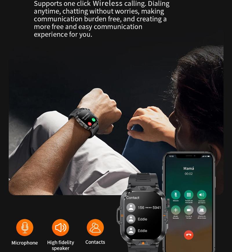 Новые мужские смарт-часы 2025 года с 2,01-дюймовым HD-экраном, фонариком, для занятий спортом на открытом воздухе, водонепроницаемые IP68, с монитором здоровья, для звонков