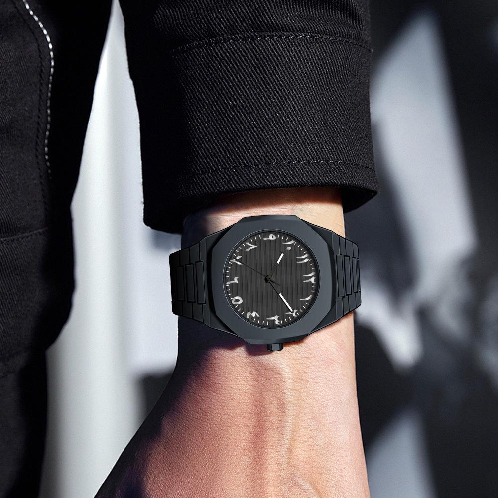Matte Black Quartz Watch with Middle Eastern Style