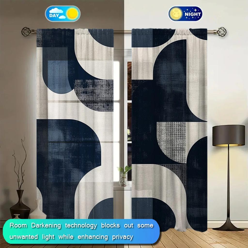 2 шт. Сине-белая штора с художественным принтом для домашнего декора - Кулиска для штанги, оконное оформление для спальни, офиса, кухни, гостиной