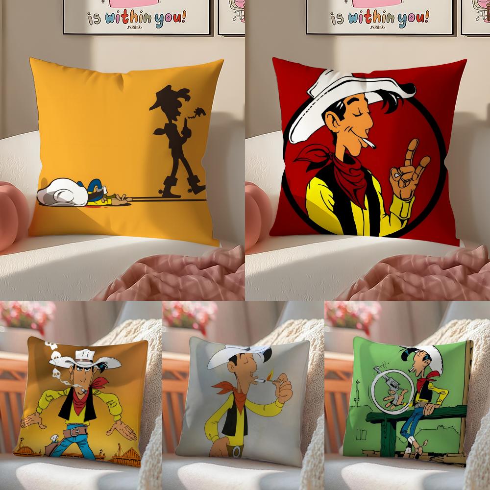 Cartoon classic LLucky LLuke Cushion Cover Pillowcase Short Plush Invisible zipper Room Sofa Cushion Cover