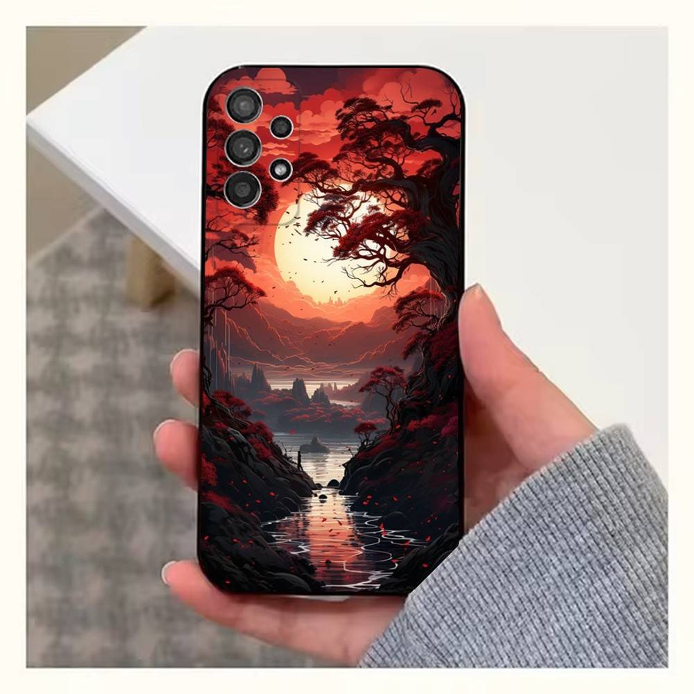 Art Style Japanese Phone Case For Samsung S22,S21,S20,S10,S9,S25,S24,S23,Ultra,FE,Plus,Lite,Soft Silicone Black