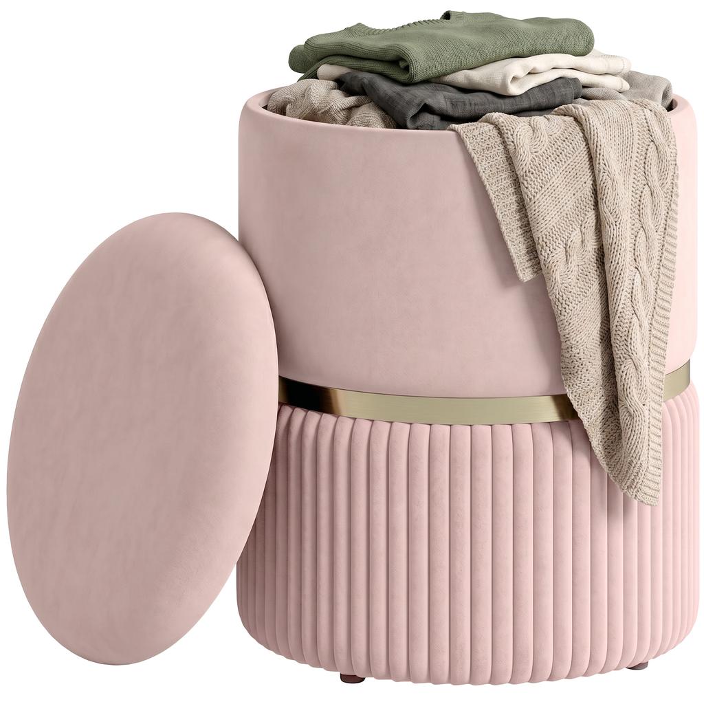 Pouf Ottoman Footrest Storage Box In Corduroy Velvet 36 X 36 X 44 Cm For Living Room Bedroom Pink