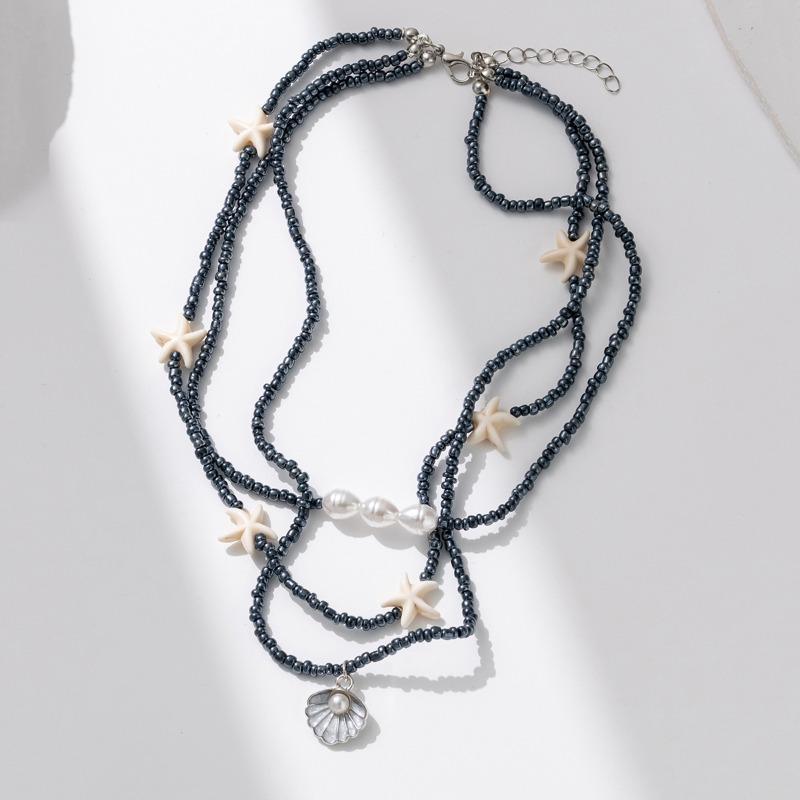Black Rice Bead Necklace Shell Necklace Pearl Women's Niche Design Clavicle Chain