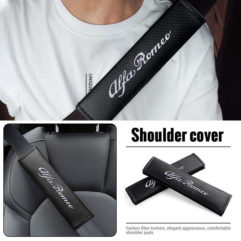 1/2PC Carbon Fiber Seat Belt Cover Safety Sleeve Padding Car Styling For Alfa Romeo 159 147 166 Stelvio Giulietta MiTo Giulia GTTM6