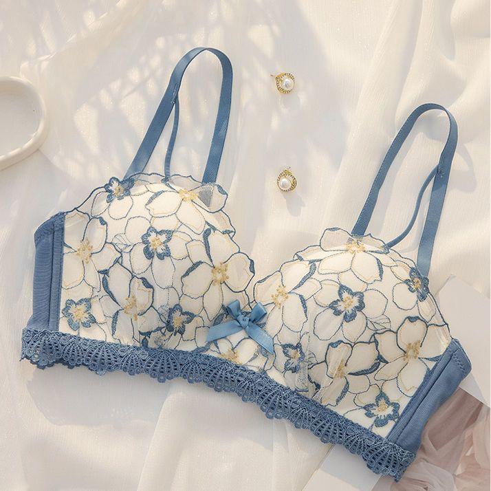 Бюстгальтеры для большой груди Цветочные кружевные Пуш-ап бюстгальтеры для женщин Регулируемое беспроводное нижнее белье Женское нижнее белье Модные милые бюстгальтеры для девушек