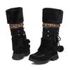 Winter Womens Thick Plush Snow Boots Fad Warm Mid Calf Women Platform Boots Retro Ethnic Stylish Fuzzy Ball Decor Chunky Booties