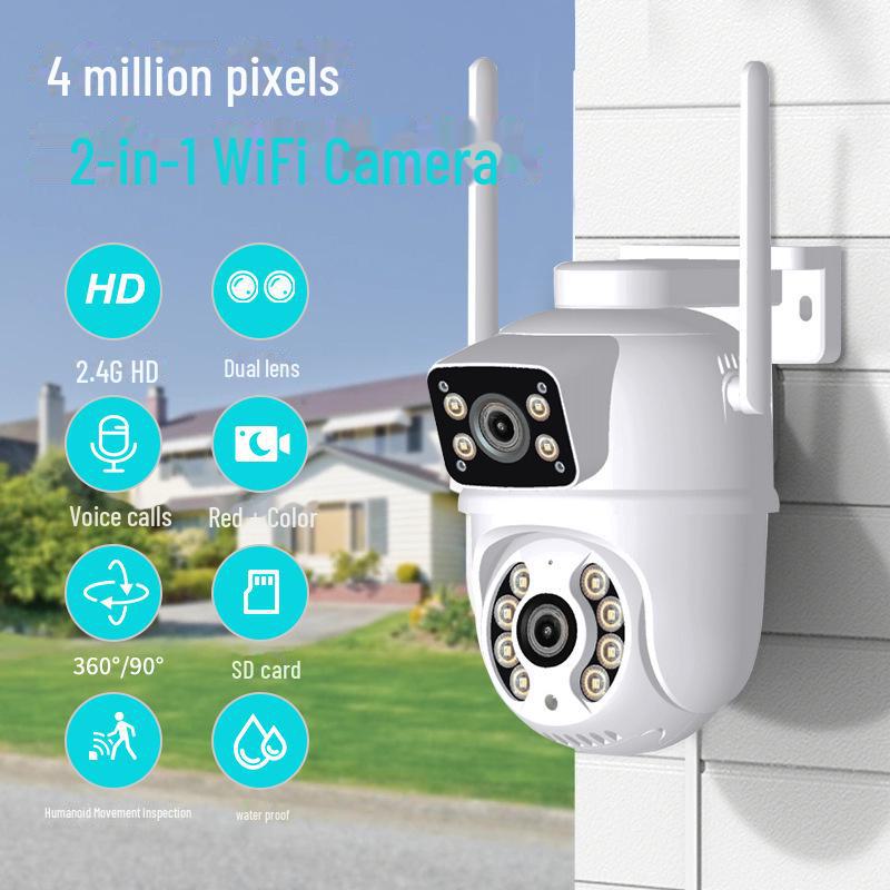 4-мегапиксельная HD-камера видеонаблюдения с двумя объективами, WiFi, функцией слежения на основе искусственного интеллекта и световой сигнализацией