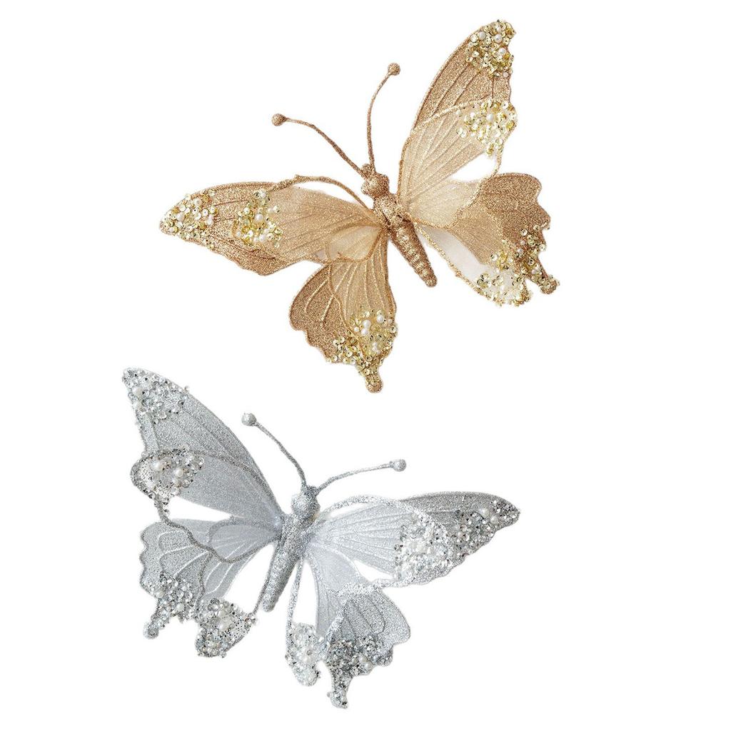 25Cm Sparkling Butterfly Christmas Tree Ornament Handmade Plastic Mesh Elegant Holiday Home Party Decorations