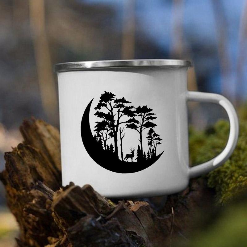 Mountain Camping Adventure Print Enamel Creative Coffee Water Milk Cups Camping Mugs Handle Drinkware Vacation Hiking Mug Gifts