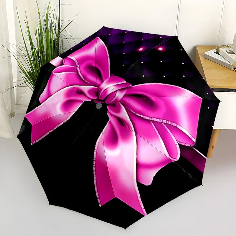 1pc Pink Bow Ribbon Automatic Folding Umbrella, 8-Rib Iron Frame, Casual Outdoor Accessory for Birthday Festival Gifts yy251128169
