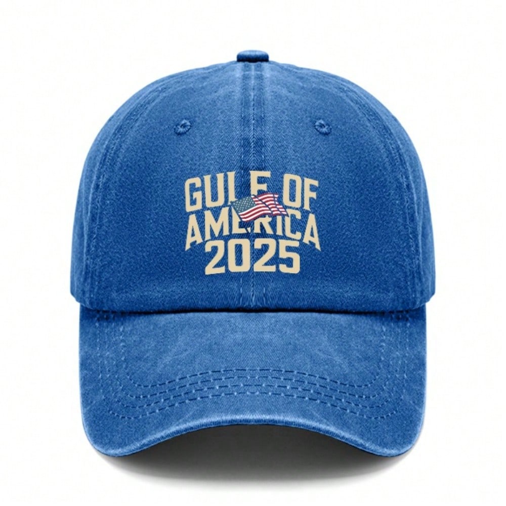 [Patriotic Baseball Cap] 2025 Gulf Of AMERICA Print Polyester Adjustable Vintage Washed Unisex Casual Outdoor Sports Sun Protection Baseball Hat -