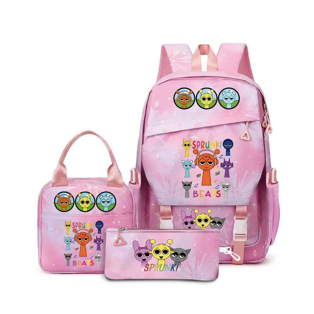 New Rhythm Box Sprunki Music Game Schoolbag Backpack Pencil Case Three-piece Set Student Heat Transfer Backpack D