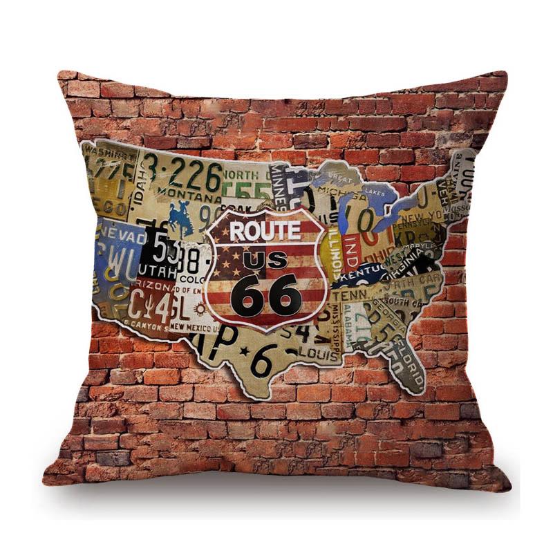 Retro Us Map Route 66 Cafe Bar Chair Seat Cushion Cover Patroitism National Day Home Decoration Linen Sofa Throw Pillow Case