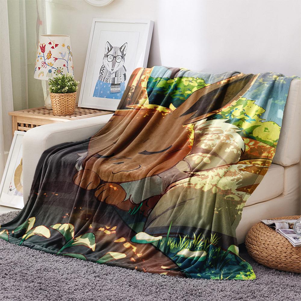 Cute Eevee Print Flannel Blanket, High quality Comfortable for All Seasons, Home Decor, Warmth and Comfort