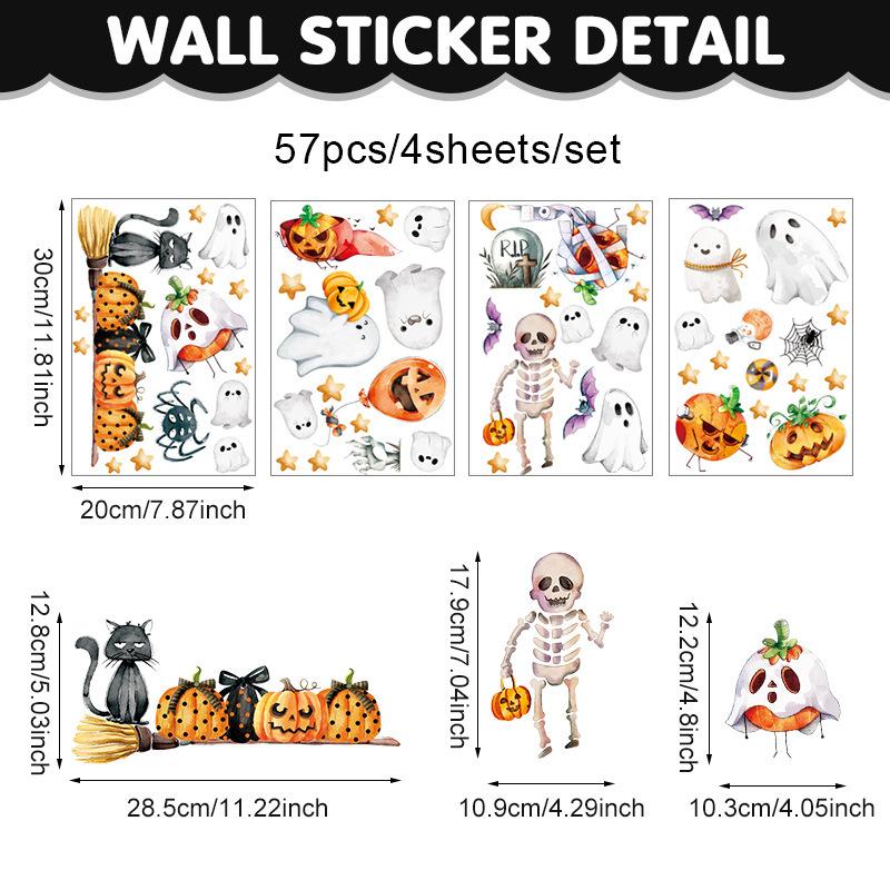Halloween wall sticker pvc self-adhesive cartoon white ghost glass window sticker pumpkin refrigerator sticker witch window sticker