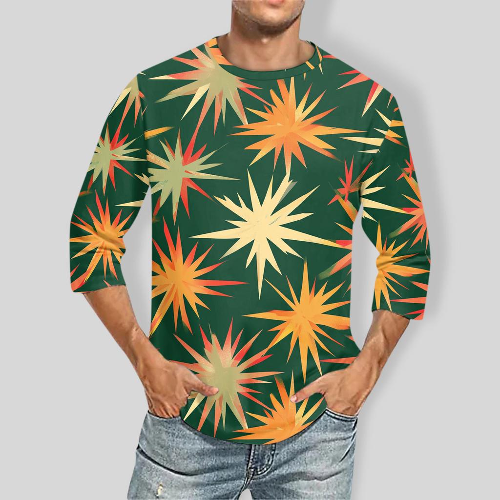 Men'S Round Neck Three-Quarters Sleeve Top Casual Fashion T-Shirt