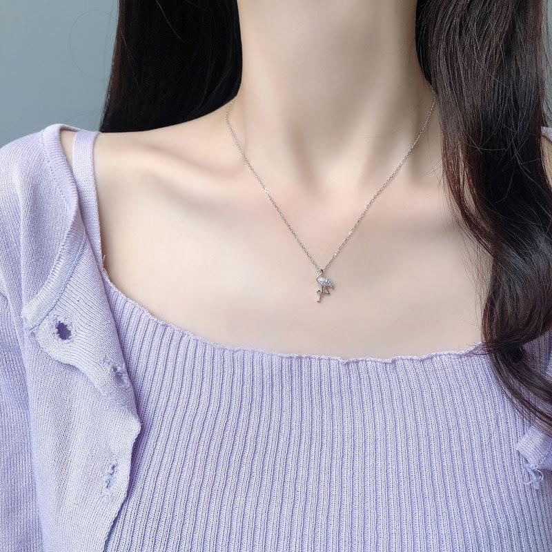 Милое и изысканное ожерелье с фламинго, украшенное бриллиантами, цепочка на ключицу, нишевый дизайн, студенческие украшения, женское корейское