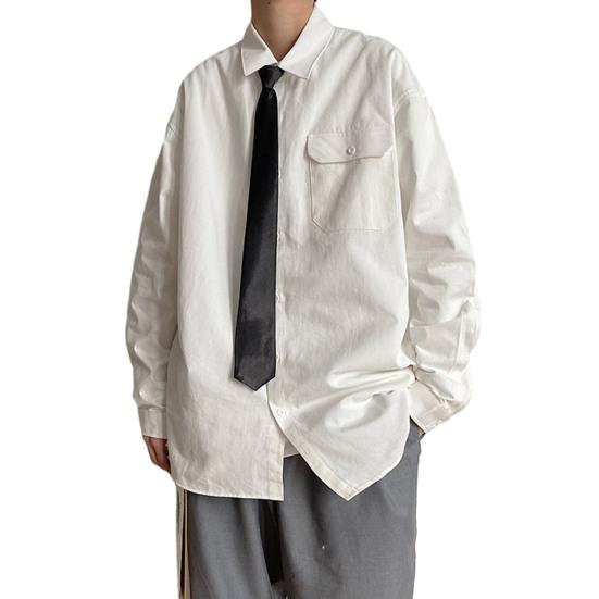 Мужская весенняя рубашка, свободный однобортный свободный отложной воротник с карманами, однотонный кардиган средней длины, повседневный мягкий дышащий мужской топ