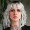Short White Silver Wigs for Women Ombre Black Grey Curly Wig with Bangs  Synthetic Hair