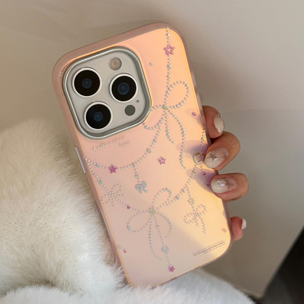 Позолоченный стиль принцессы для чехла на телефон IPhone17 15 Розовый Лазерный Бант 16 Promax Противоударный 13 Жесткий