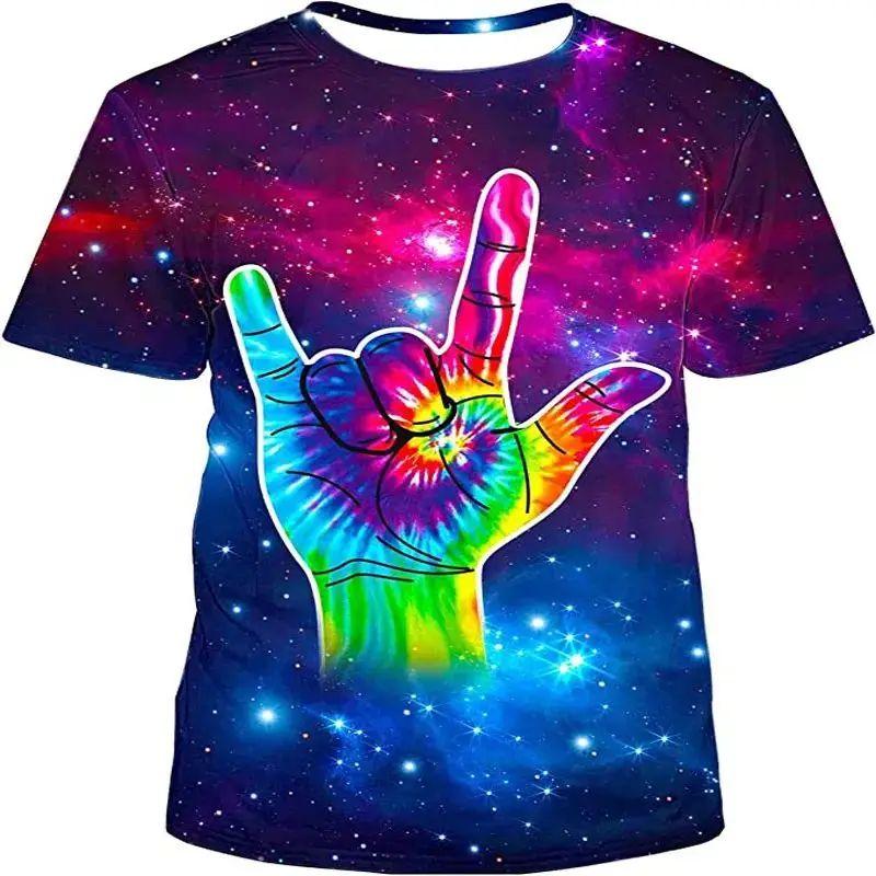 Мужская летняя мода 3D-печатный узор со звездами и космосом, повседневная футболка с круглым вырезом и коротким рукавом, уличный тренд, большой размер, дышащий топ