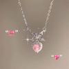 Zircon Bowknot Heart Pendant Necklaces Pink Heart Ladies Girls  Elegant Clavicle Chain For Women Jewelry