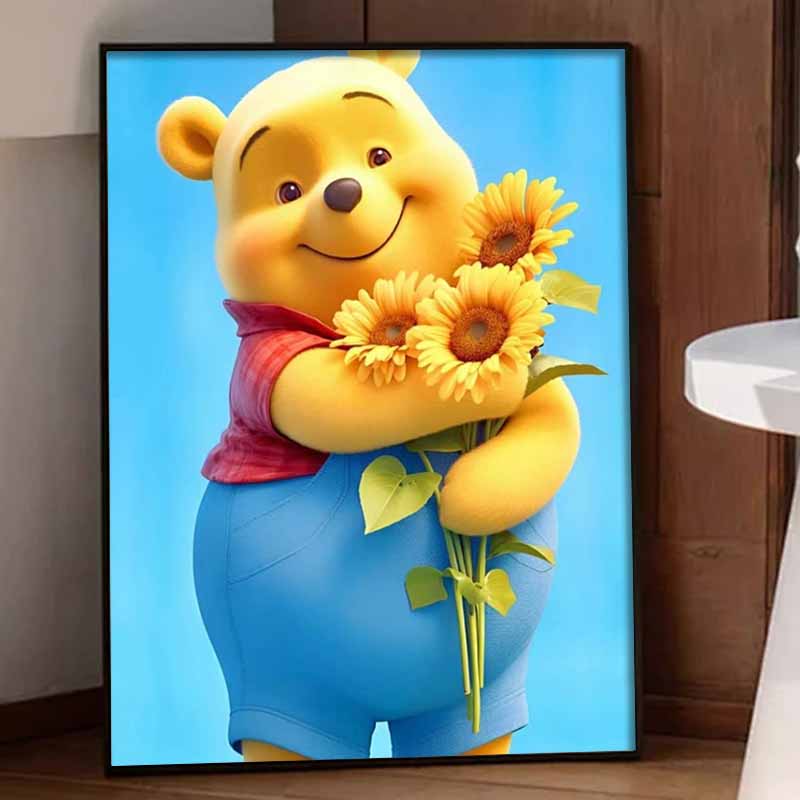 Disney Diamond Art Painting Kit – Winnie the Pooh Sunflowers Craft, Home Wall Decor, Handmade Gift