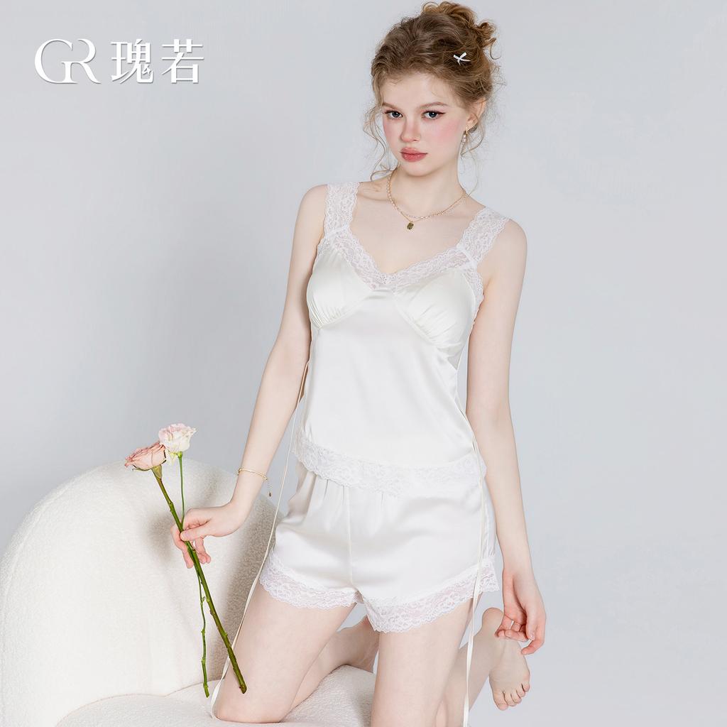 Women's Vintage Lace Silky Padded Cami and Shorts 2-Piece Lounge Pajama Set