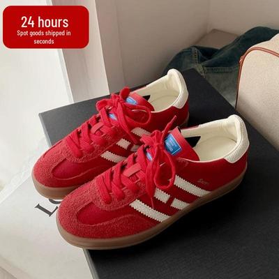 Ретро красные кожаные женские кроссовки для скейтбординга на шнуровке