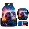 Kids Football Print Backpack Set Elementary School 3-Piece Shoulder Bag Pencil Case Crossbody