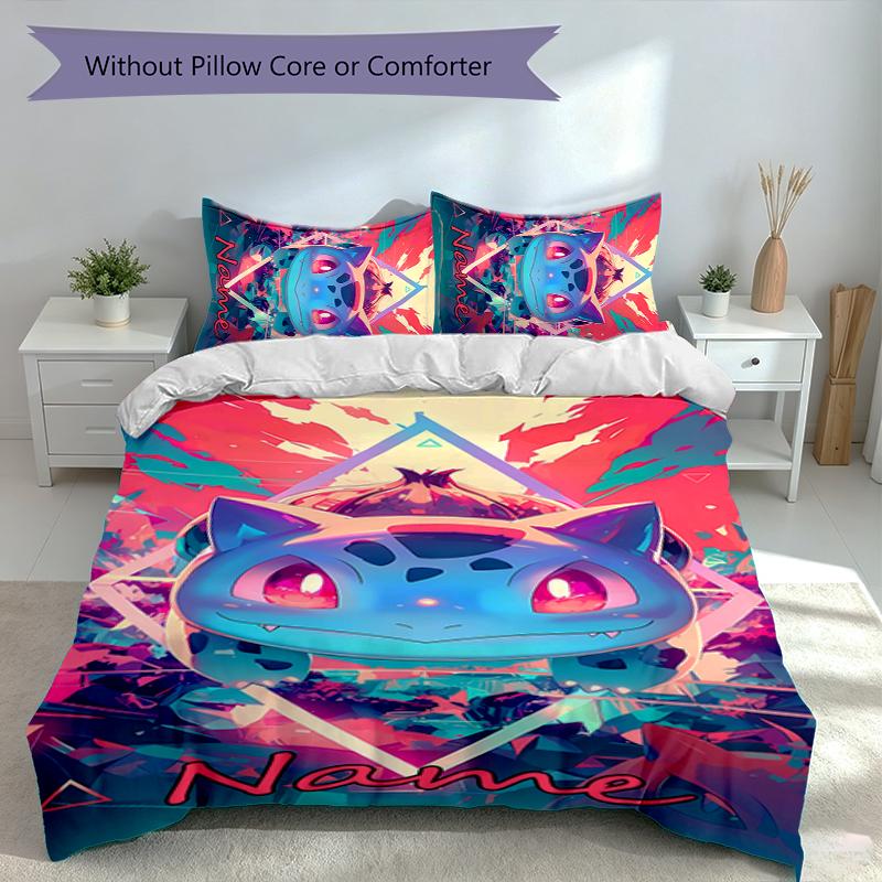 3pcs Custom Name Pokémon Bedding Set,Includes 1 Duvet Cover and 2 Pillowcases,All-season Bedroom Decor