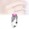 Fashionable Heart Shaped Pink Zircon Crystal Ring With Silver Plated Adjustable Band For Women