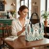  Bohemian Style Feather Print Tote Bag Casual Large Capacity Shoulder Handbag for Daily Use