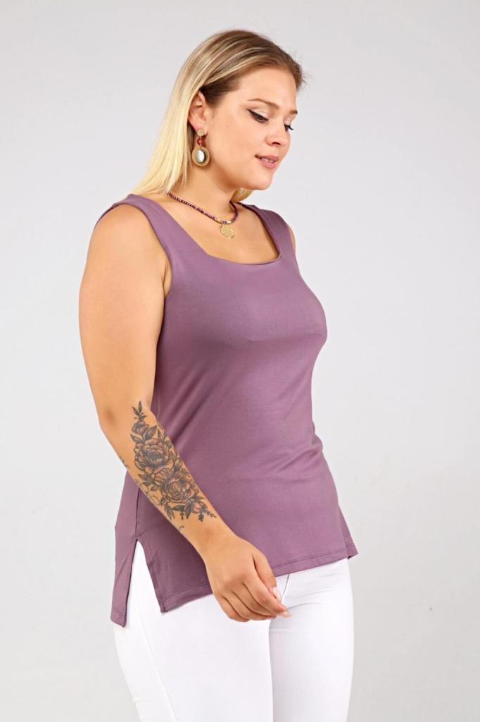 Женский стильный свитшот большого размера, вискозная майка большого размера с квадратным вырезом и разрезом - пыльная роза