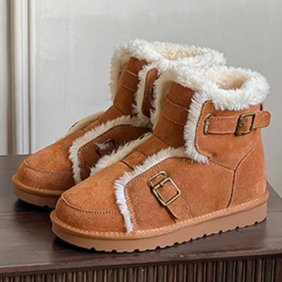 Ботильоны женские на плоской подошве из меха, зимние ботинки на платформе из замши и плюша из хлопка, брендовая обувь на зиму 2024 года, повседневная обувь в стиле ретро, Botas Mujer