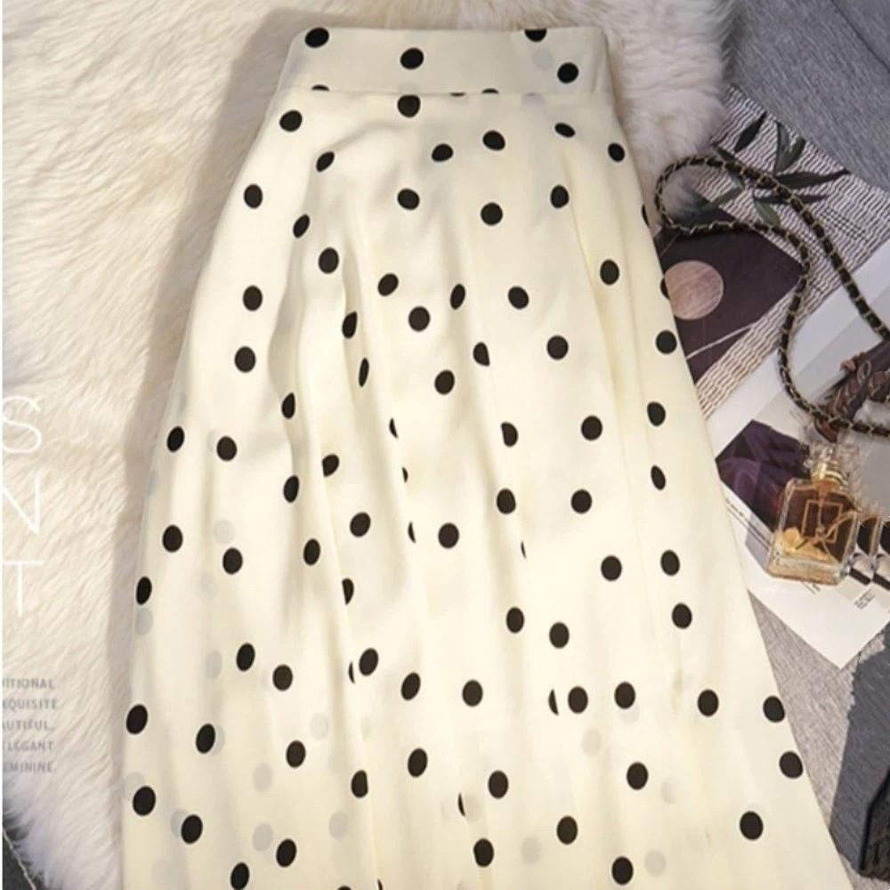 Slim Fit A-Line Skirt Elastic Waist Half-length Dress Vintage Polka Dot Skirt Work to Weekend