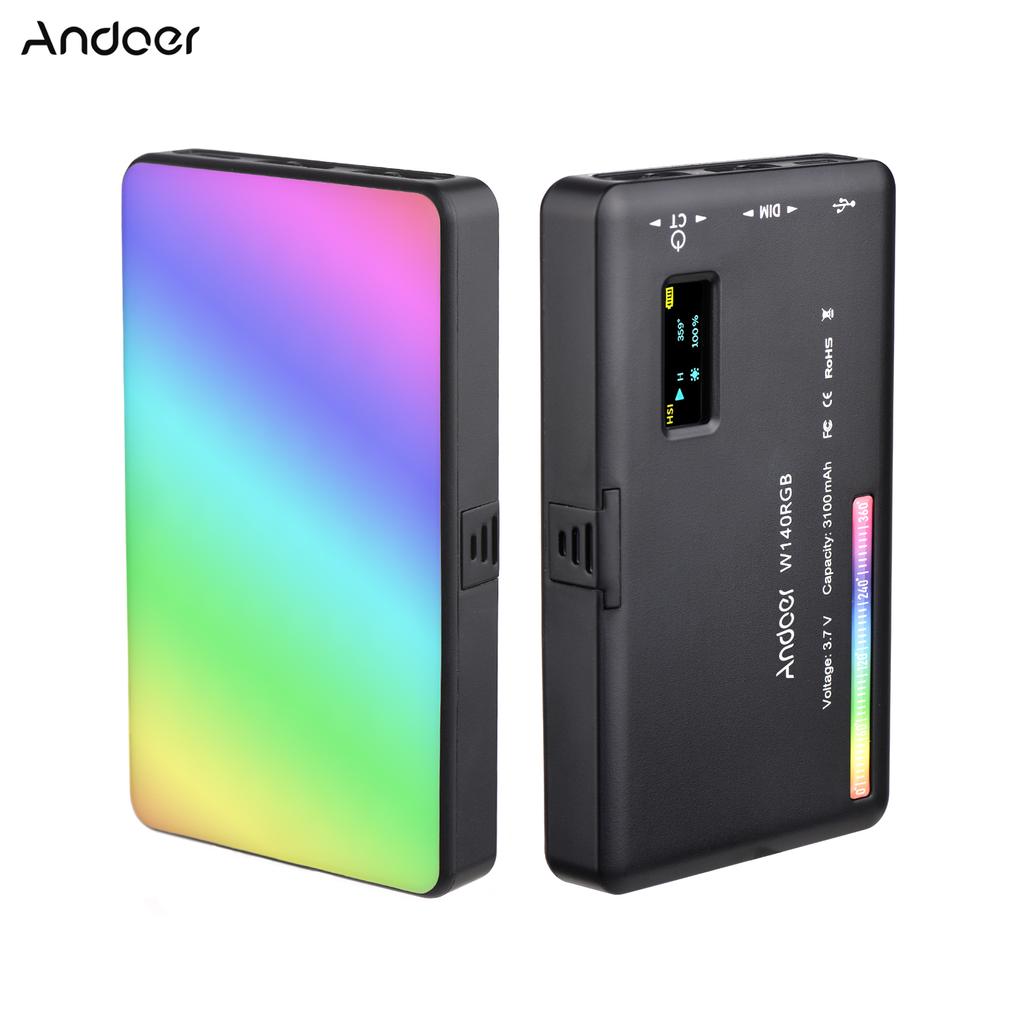 Andoer W140 RGB светодиодный светильник для видеосъемки, перезаряжаемый заполняющий светильник для фотографий CRI95+ 2500K-9000K с регулируемой яркостью 20