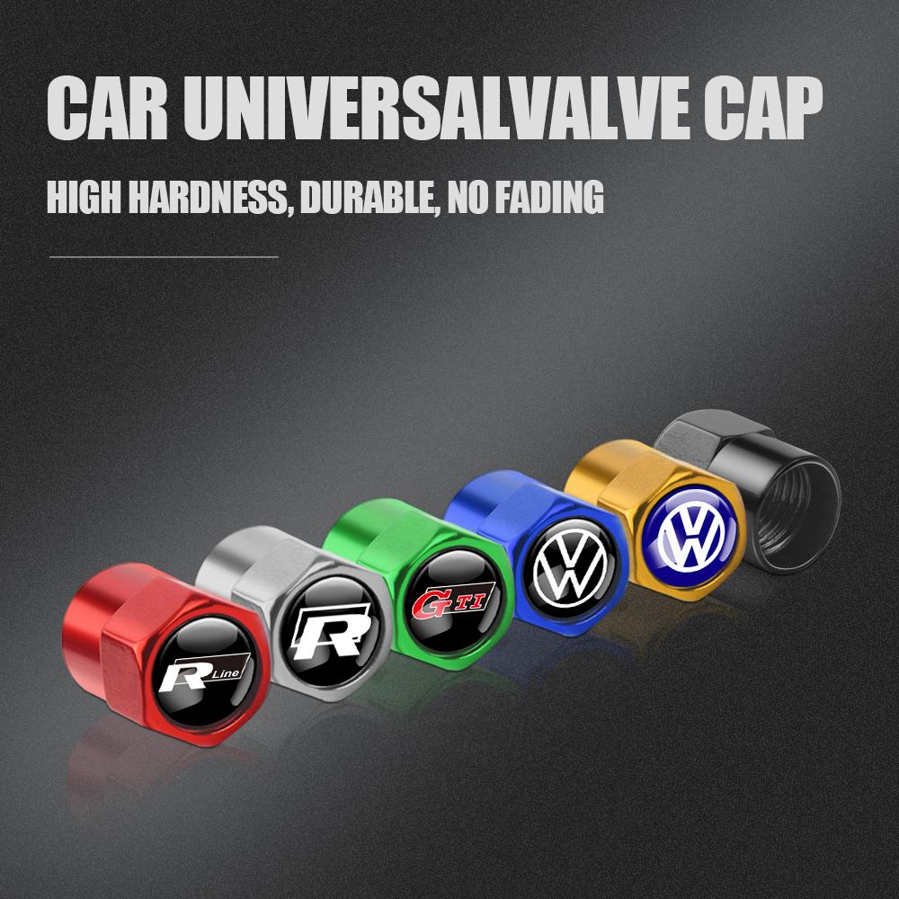 2026 For VW 4Pcs Metal Car Wheel Tire Valve Dust Caps Rim Accessories For VW R Polo Passat Rline Golf 4 5 6 Tiguan Jetta GTI ID.3 Scirocco