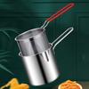 Small Deep Fryer for Home Use 1L/0.35GAL Stainless Steel Milk Steamer Frying Pot With Basket