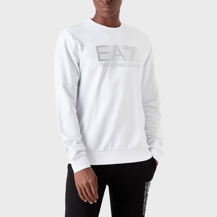 Emporio Armani FW22 Серия EA7 Свитшот с принтом логотипа-буквы, с круглым вырезом, с длинным рукавом, мужской свитшот Белый 6LPM60-PJ05Z-0100