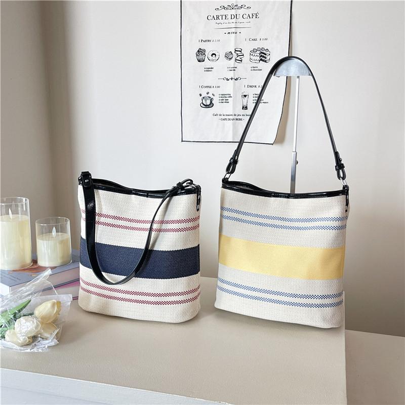 2025 Summer New Exquisite Striped Canvas Square Shoulder Bags Large Capacity High Quality Color Matching Handbags for Women