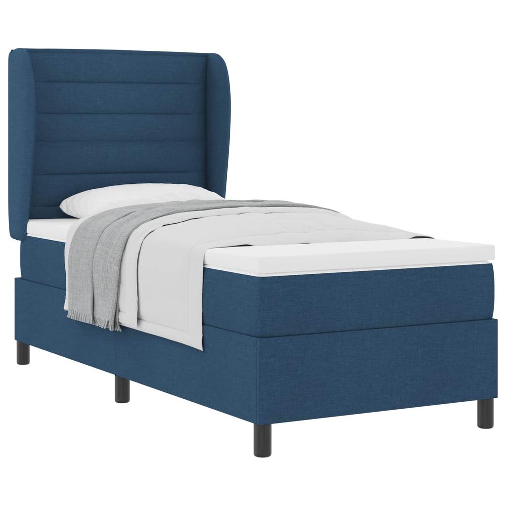 Box Spring Bed with Mattress and Headboard Blue 100 x 200 cm Fabric