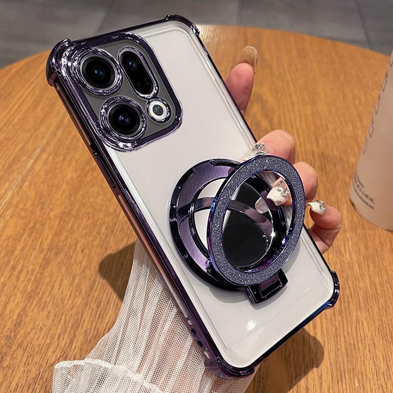 Для OPPO Find X9 Pro Чехол-бампер с покрытием Глиттер Зеркальный держатель Силиконовый Ударопрочный с подушками безопасности для OPPO FindX9 X9pro Магнитная подставка