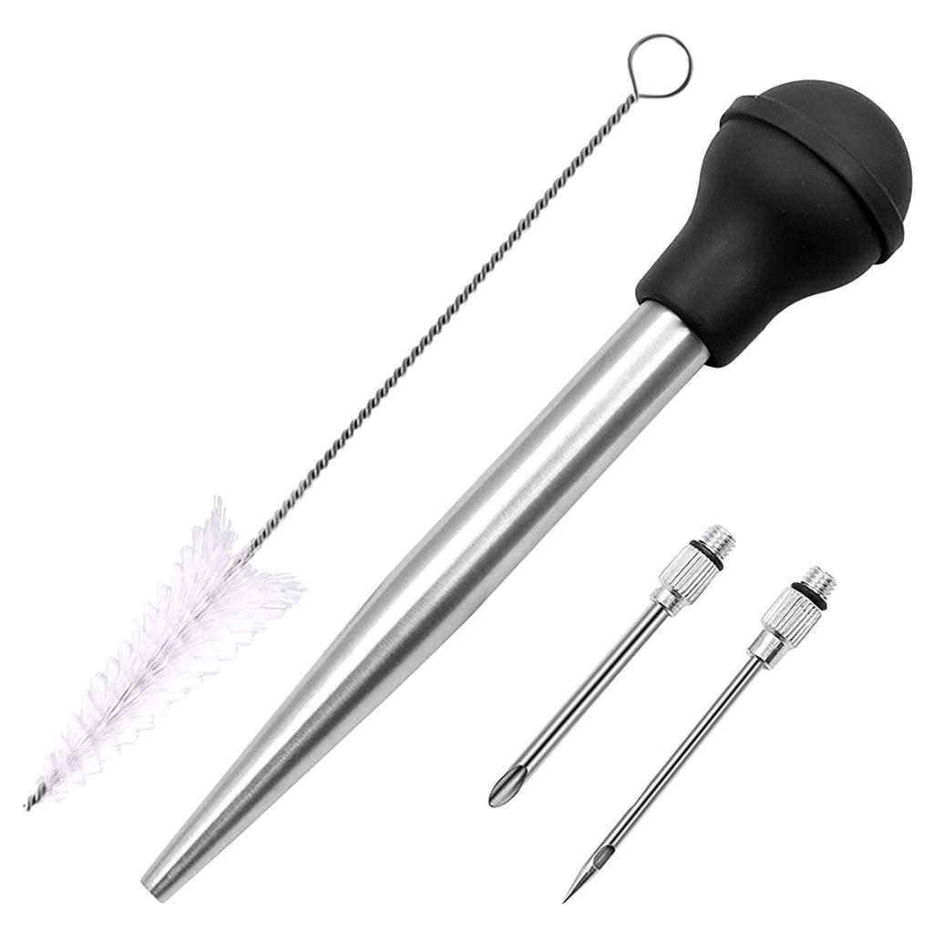 Sagit Stainless Steel Turkey Baster Baster Syringe For Cooking Meat Injector Set With 2 Marinade Needles 1 Cleaning Brush