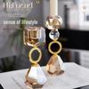 Champagne Modern Crystal Candlestick: Elegant Metal Candle Holder & Decorative Home Ornament