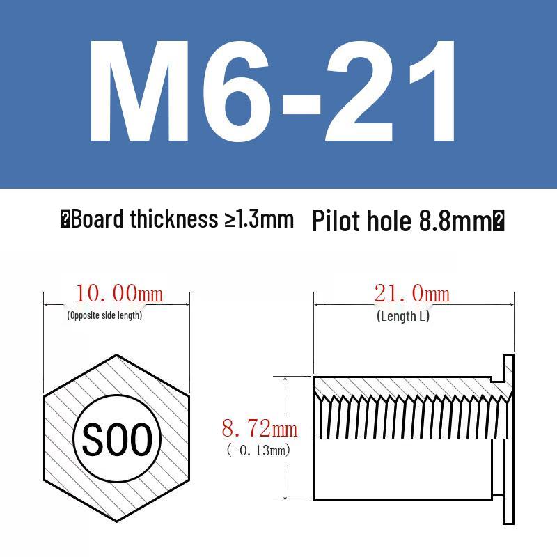 Шестигранные Заклепочные Гайки-Болты M2-M8, Резьбовой Стержень с Цилиндрической Головкой