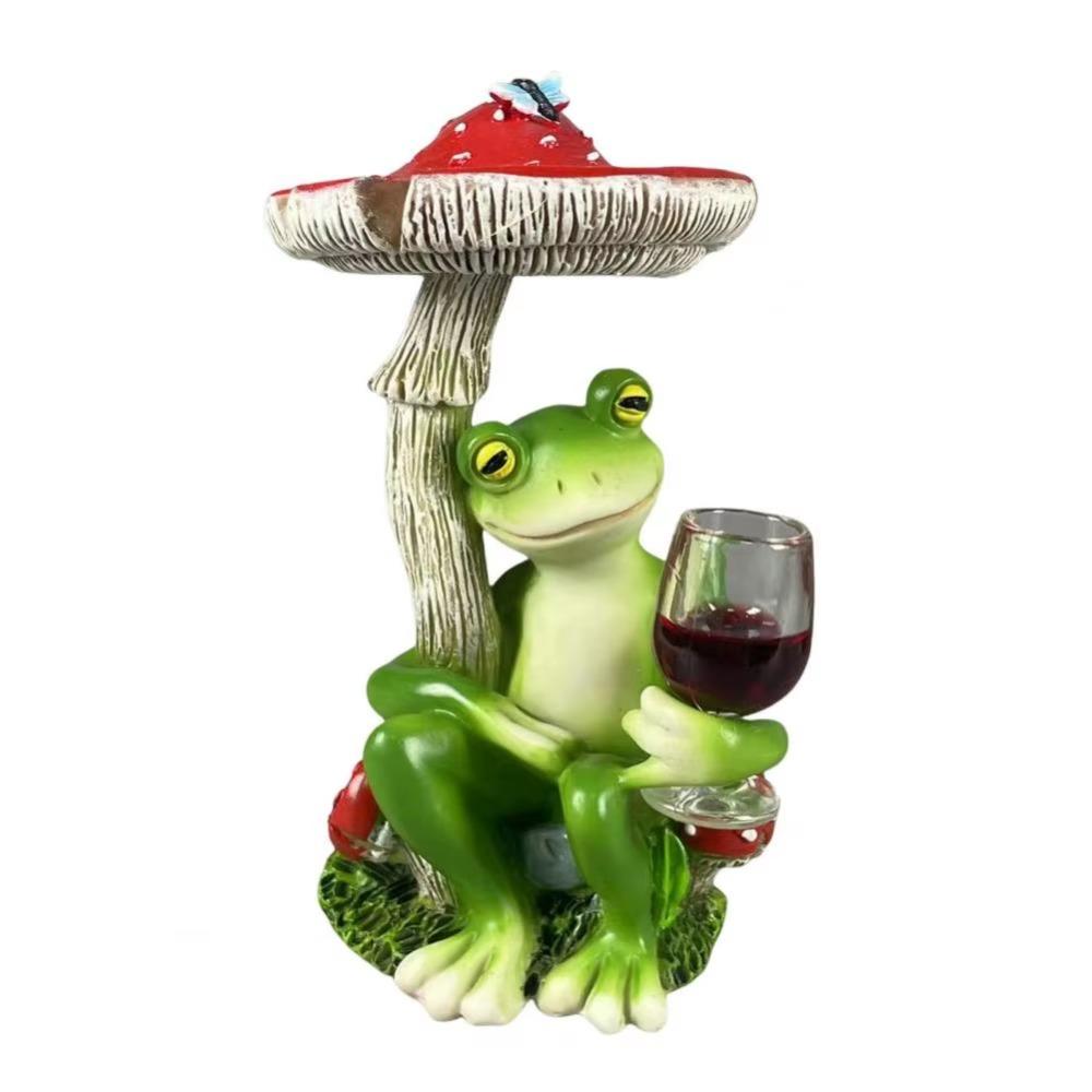 Red/Yellow Mushroom Sitting Frog Ornament Cartoon Resin Frog Sculptures Shelf Home