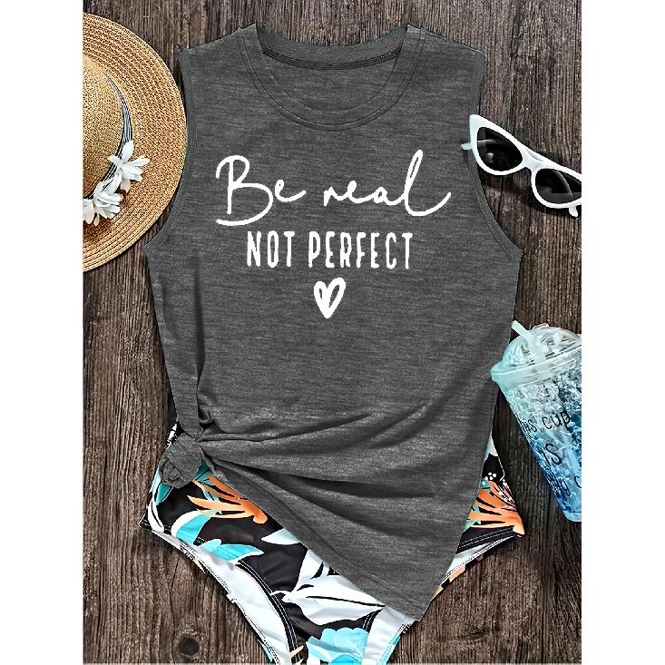 2026 New Be Your True Self Heart Print Round Neck Women Sleeveless Tank Top Soft Knit Versatile Comfortable Casual Summer Vest